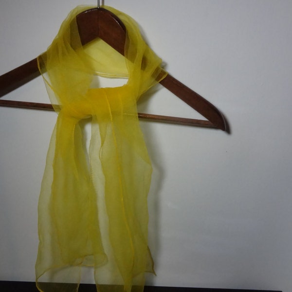 Vintage Women's Yellow Rectangular Sheer Chiffon Nylon Hair or Neck Scarf