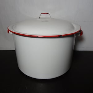 Vintage Red and White Enamelware Stock Pot - Farmhouse Cookware/Kitchenware