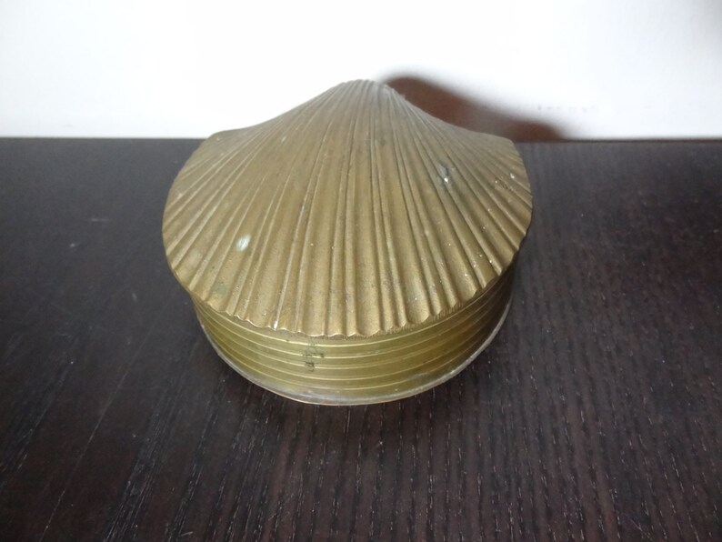 Vintage Brass Clam Shell Shaped Hinged Jewelry Box Etsy UK
