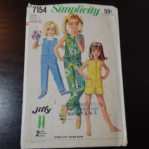 Vintage 60s Sewing Pattern Simplicity 7154 Child Size 2 Breast 21 - Child’s And Girls’ Jiffy Jump-Suit In Two Lengths - Cut/Complete