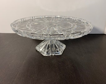Antique EAPG Cut Glass or Cut Crystal Pedestal Cake Stand with a Starburst and Diamond Design - Wedding Cake Stand