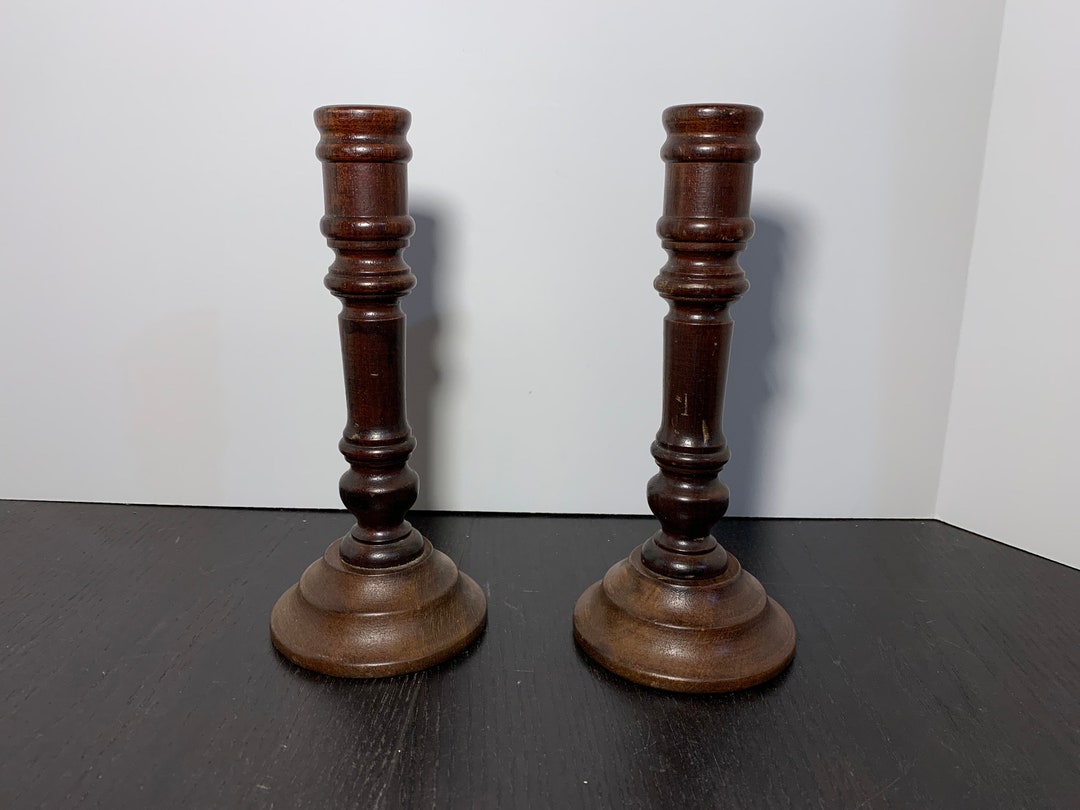 Vintage Turned Wood Candlestick Holders - Set of 2 - Traditional ...