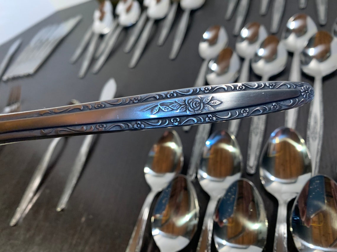 Interpur Stainless Steel Teaspoons – Single Rose Pattern, Lot Of 8 New Old Stock
