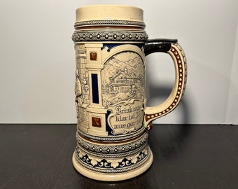 Vintage Ceramic German Beer Stein "Eat what is done. Drink what is clear. Speak what is true. Love what is rare. 1L Ceramic Mug