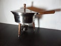 Vintage Oneida Mid Century Modern Danish Style Stainless Steel Fondue Pot or Chafing Dish with Wood Accents