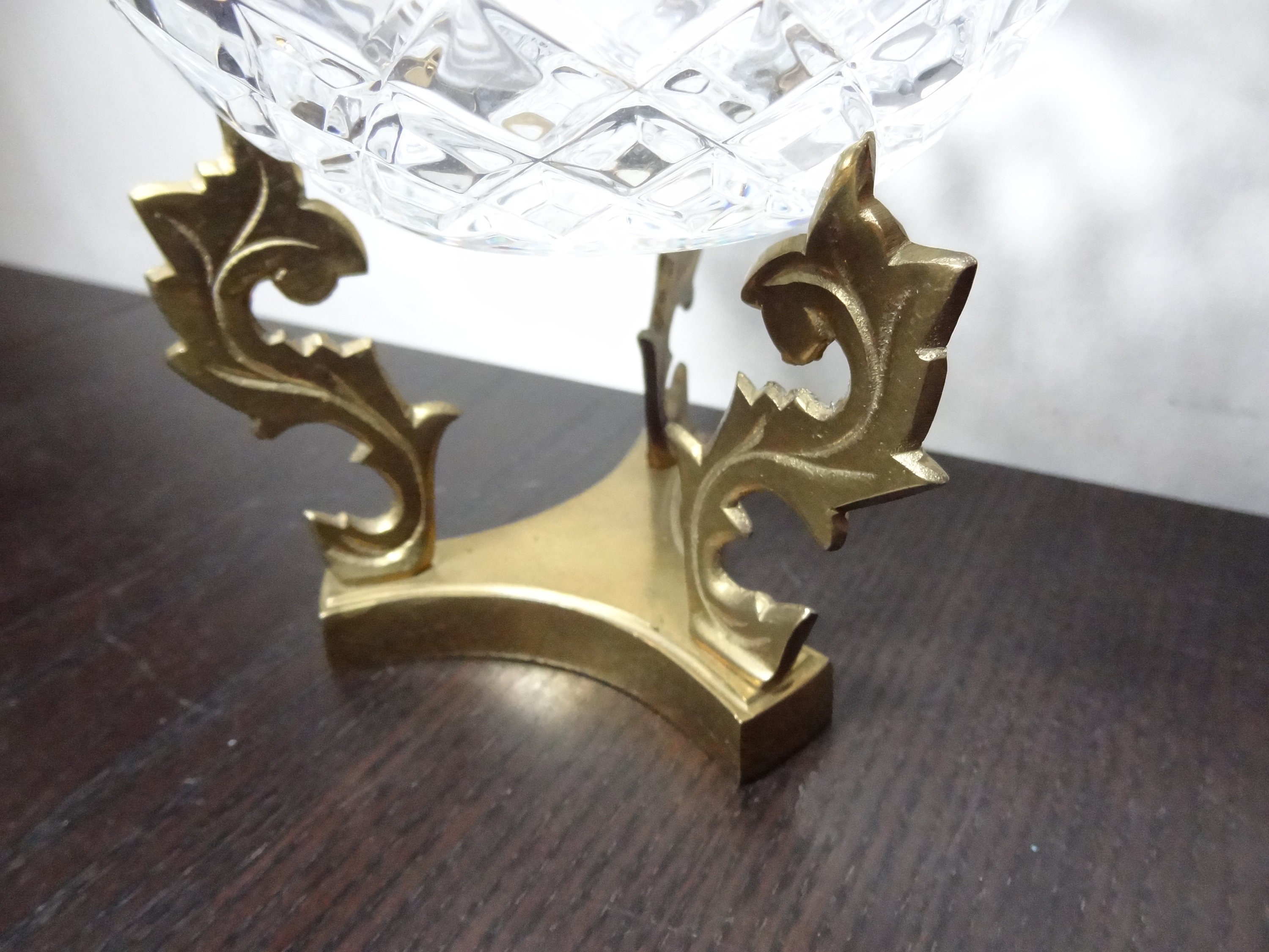 Vintage Lead Crystal Round Candle Holder with Ornate Brass Etsy