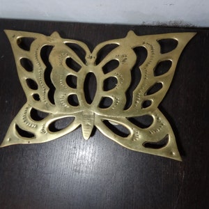 Vintage Brass Butterfly Shaped Footed Trivet with Etched Design