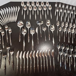International Stainless Deluxe Astra Flatware Atomic Space Age Retro Flatware - Service For 12 Plus Serving Pieces & Storage Box - Set of
