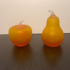Vintage Orange Frosted Glass Hand Blown Apple and Pear Art Glass Decor/Paperweight - Fruit Decor/Home Decor