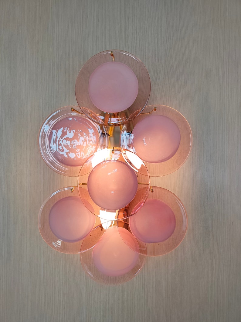 Murano Glass Wall Sconce With Light Pink and Clear Discs Etsy