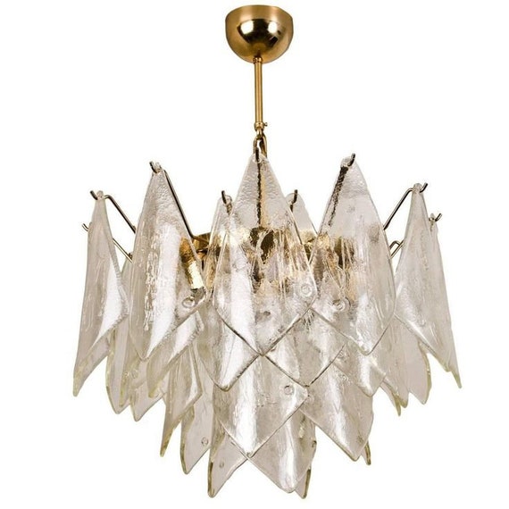 Venetian Glass Chandelier with Clear Leaves Venetian Glass Chandelier with Clear Leaves