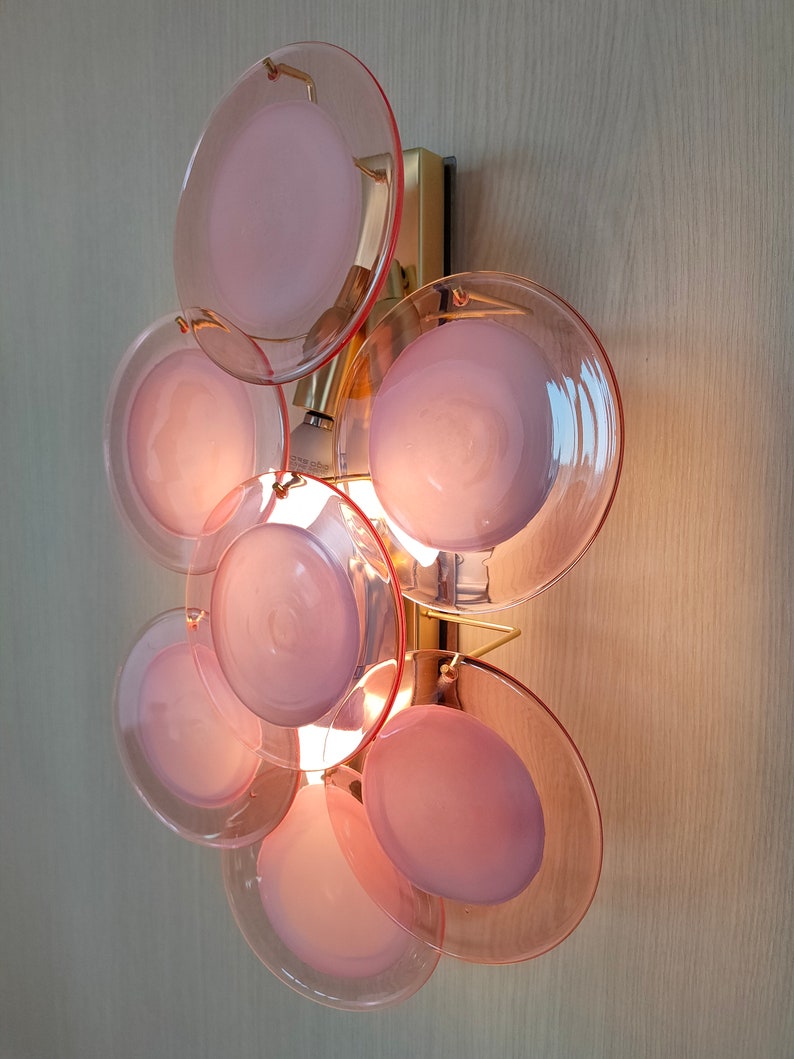 Murano Glass Wall Sconce With Light Pink and Clear Discs Etsy