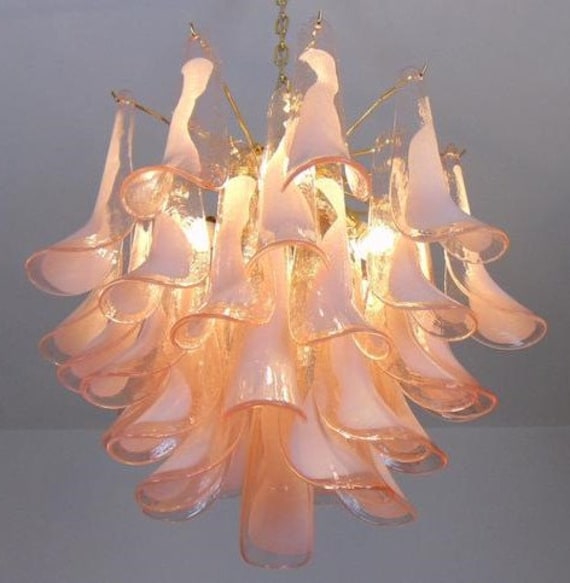 Contemporary Mid Century Murano Glass Chandelier With Pink - Etsy