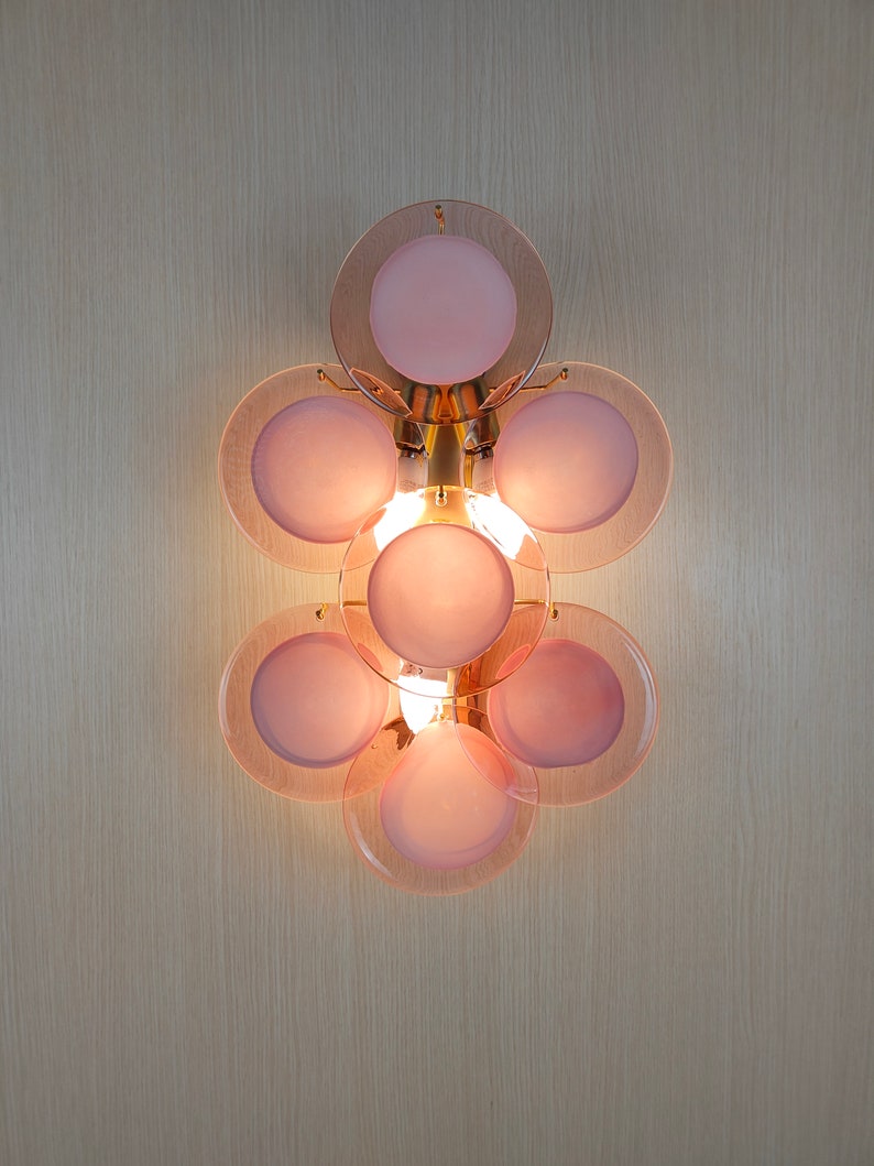 Murano Glass Wall Sconce With Light Pink and Clear Discs Etsy