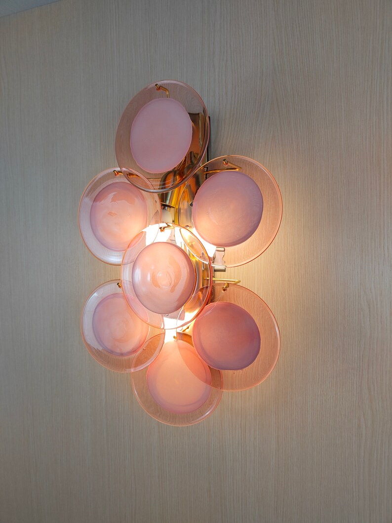 Murano Glass Wall Sconce With Light Pink and Clear Discs Etsy