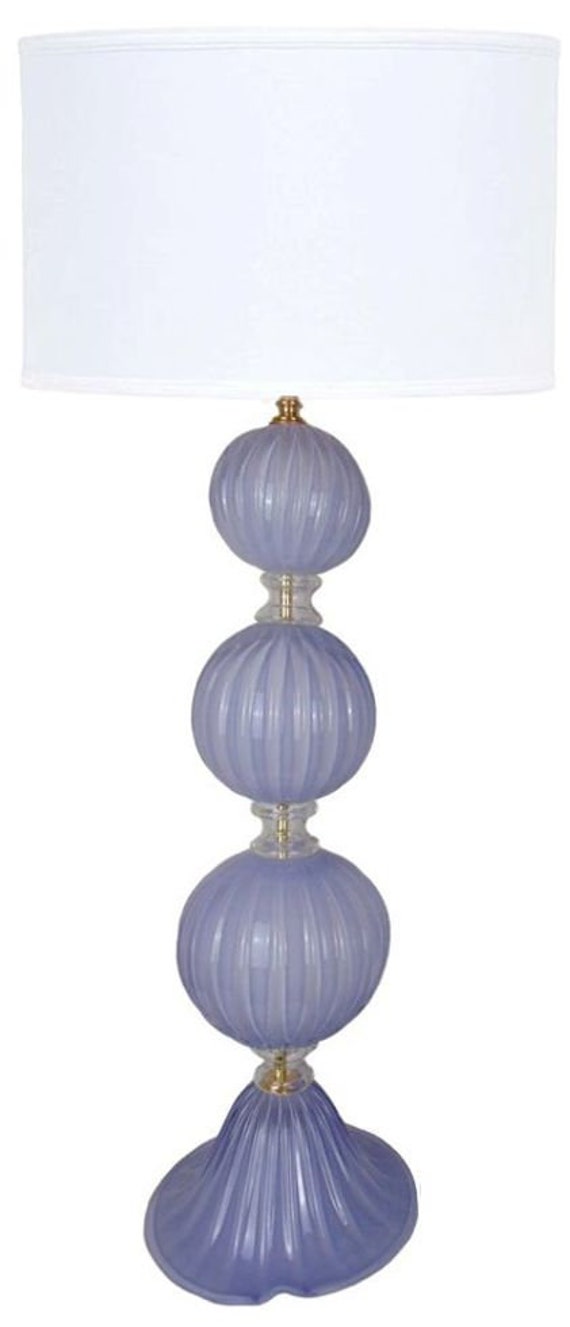Murano Glass Table Lamp In Lavender Color With Clear Murano Glass Table Lamp In Lavender, Lavender Table Lamp