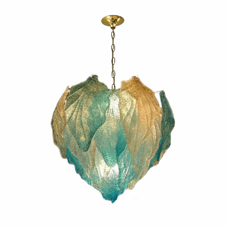 Murano Glass Clear And Turquoise Leaf Chandelier Singapore Murano Glass Clear And Turquoise Leaf, Turquoise Murano Glass Chandelier