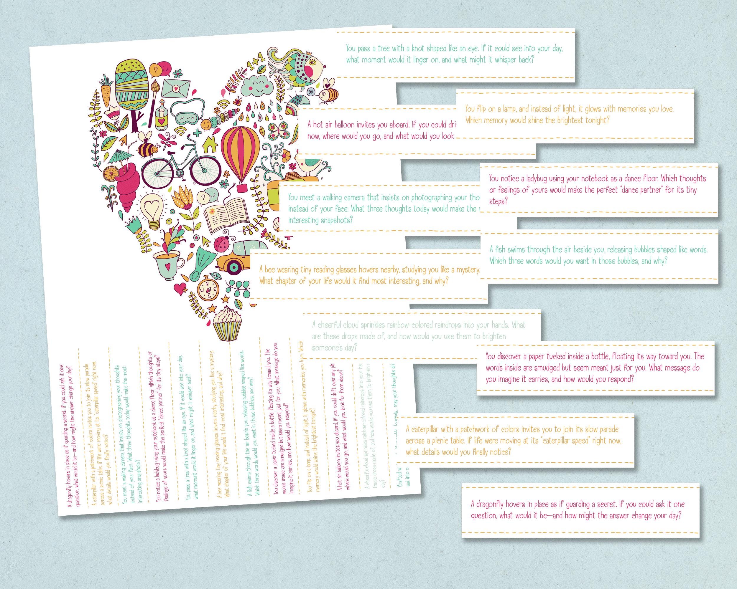 Journal Prompts Printable Set, Colorful Cards and Titles - Etsy