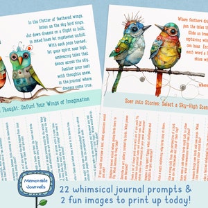 Kreative Schreibanweisung, Steampunk Vögel zum Ausdrucken, Einzigartige Ideen für Journaling Inspiration, Abreiß-Stil, PDF Größe US Letter