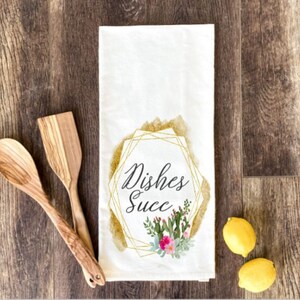 Dishes Succ Flour Sack Towel / Tea Towel / Kitchen Towel / Kitchen Decor/Free Shipping