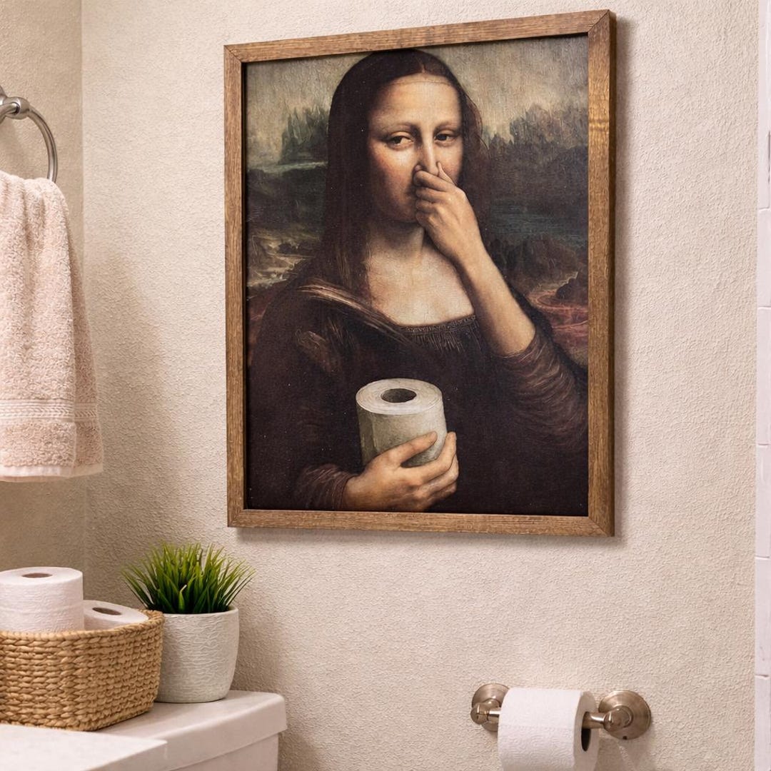 Funny Mona Lisa Toilet Paper Print | Vintage Bathroom Art, Framed Sign ...