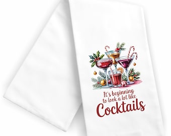 Funny Holiday Cocktails Kitchen Towel | Christmas Bar Decor