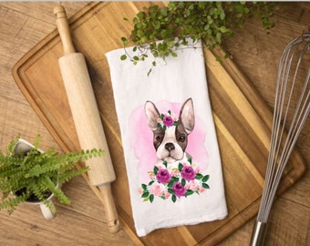 Boston Terrier Flour Sack Tea Towel / Kitchen Towel / Kitchen Decor /Free Shipping