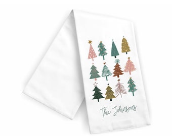 BoHo Christmas Tree Personalized Kitchen Towel / Tea Towel / Dish Towel / Holiday Decor/Gift Idea