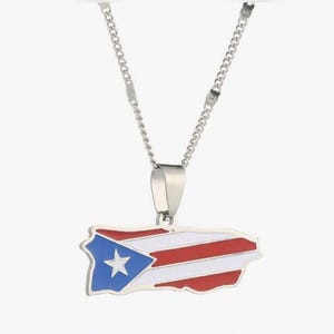 Puerto Rico Map Flag Pendant Necklaces Stainless Steel