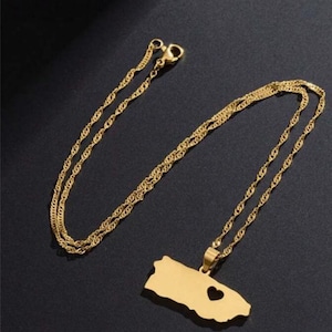 Stainless Steel Gold Puerto Rico Heart Map Pendant Necklaces Puerto Ricans