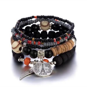 Layered Color Stretchy Zircon Bracelet National Colorful Beaded Bangle Polyamid Wing Charm Bracelet Jewelry Accessory