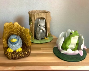 Woodland Surprises Figurines Frog Bluebird Squirrel Jacqueline Smith '84 Franklin Mint