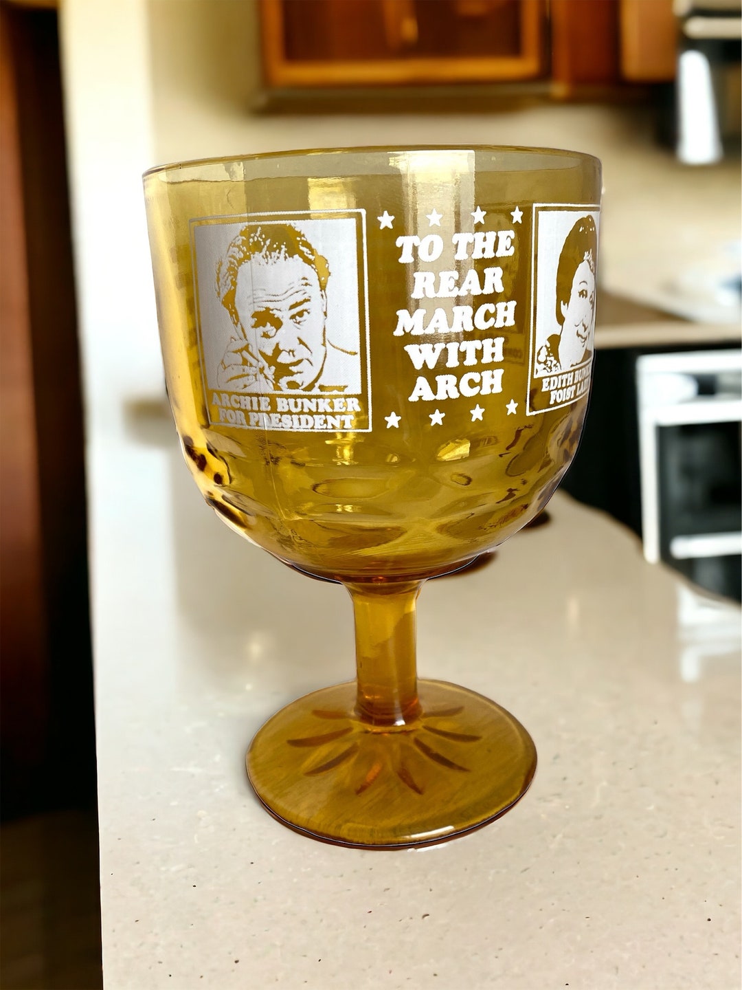 Vintage 1972 Archie Bunker for President Amber Goblet/glass Mug All in the Family Archie Edith
