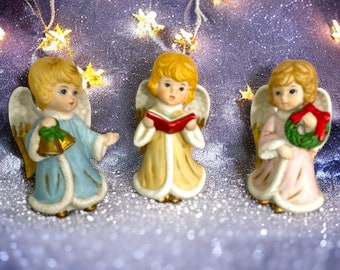 Vintage Homco Christmas Angels Carolers Set 3 Bisque Figurines Glad Tidings 5557