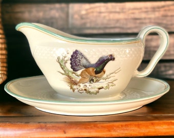 Gravy Boat, Rosenthal Thomas Ivory, Bavaria Germany Game Hunting Grouse Deer