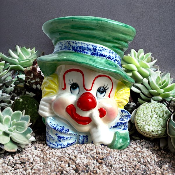 Vintage Napco Ceramic Clown Face Head Vase Planter