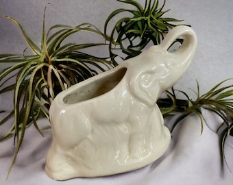 1960's White Ceramic Elephant Planter, Good Vintage Condition As Shown Marked USA