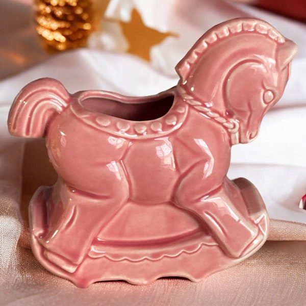 McMaster of Canada Art Pottery Pink Rocking Horse Planter #291Baby Room Nursery Decor Baby Shower Baby Gift