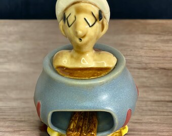 Vintage Man in Pot  English Stew Smoker Ashtray  or Incense Burner Styled by Shafford  Japan