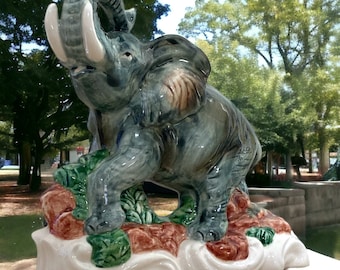 Brinn's Porcelain Elephant Trunk Up (Good Luck) - Made in Taiwan 7" tall"