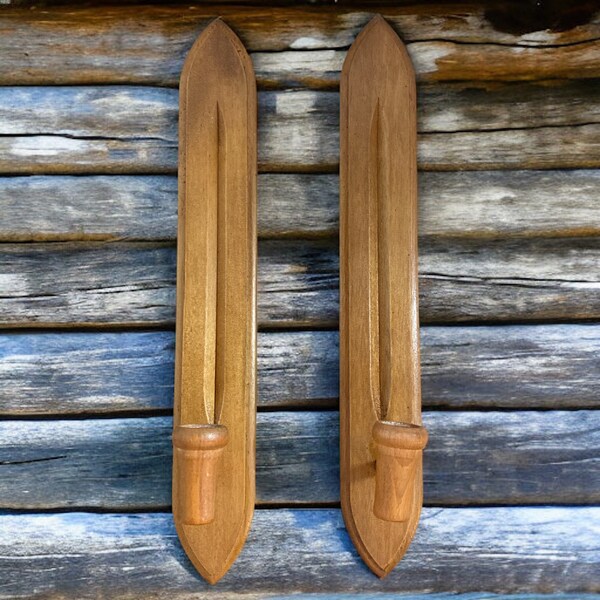 Vintage Set of 2 HOMCO Home Interiors Wooden Wall Sconces Solid Wood Pair Cornwall Wood Products 14 1/2" High Boho Bohemian Rustic