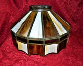 Vintage Mission Style Caramel Brown and Red Slag Glass Lamp Shade