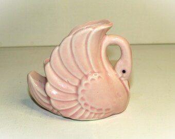 Vintage Pottery Planter Precious Miniature Pink Swan (Inv 513)