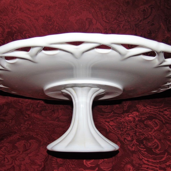 1940's Large Pitman Dreitzer Milk Glass Colony Lace Pedestal Cake Stand (See Description)