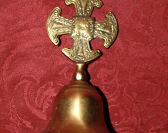 Vintage Small Brass Hand Bell with Maltese Cross Handle