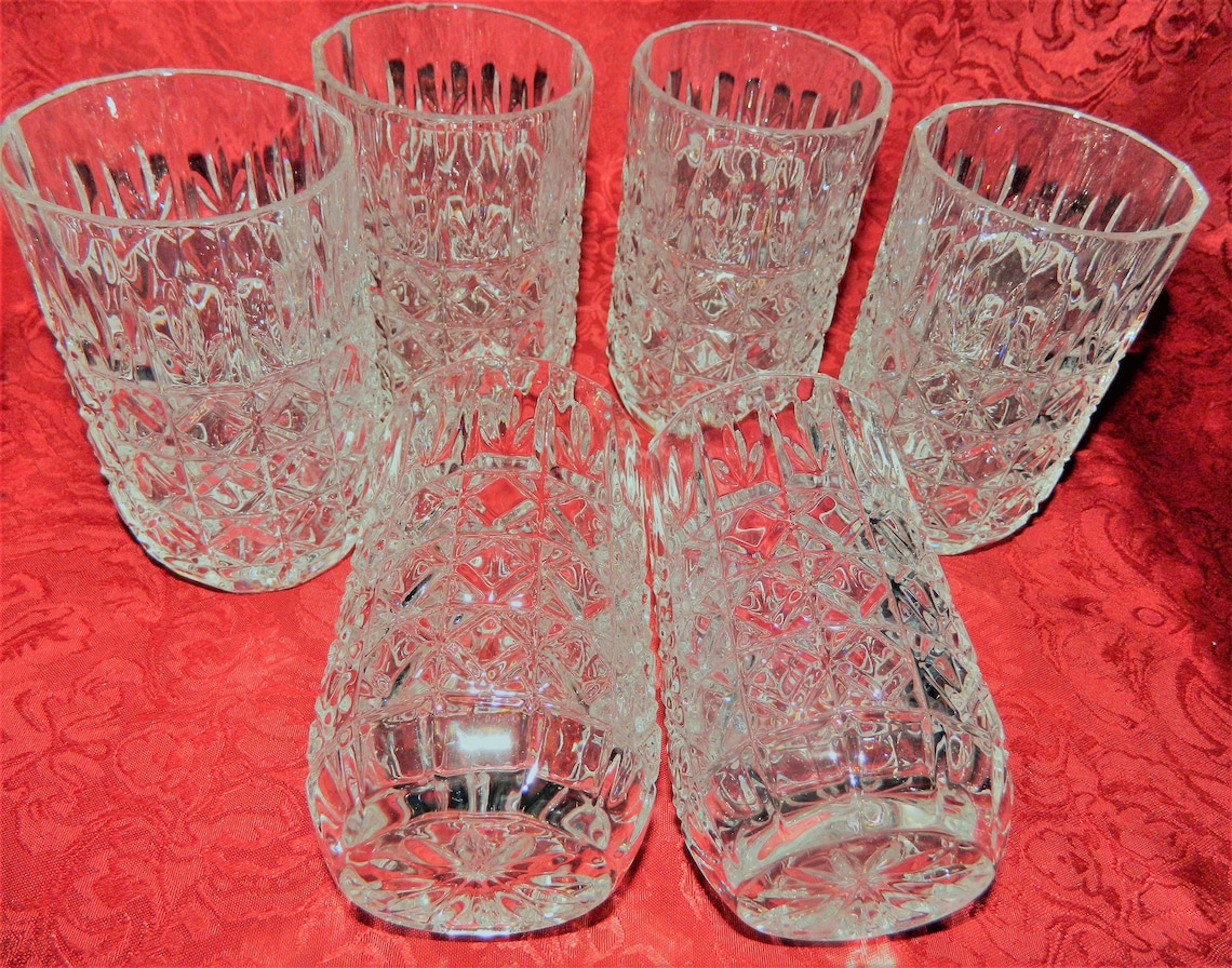 6 Crystal Vintage Tumblers Very Heavy Diamond and Waffle Etsy