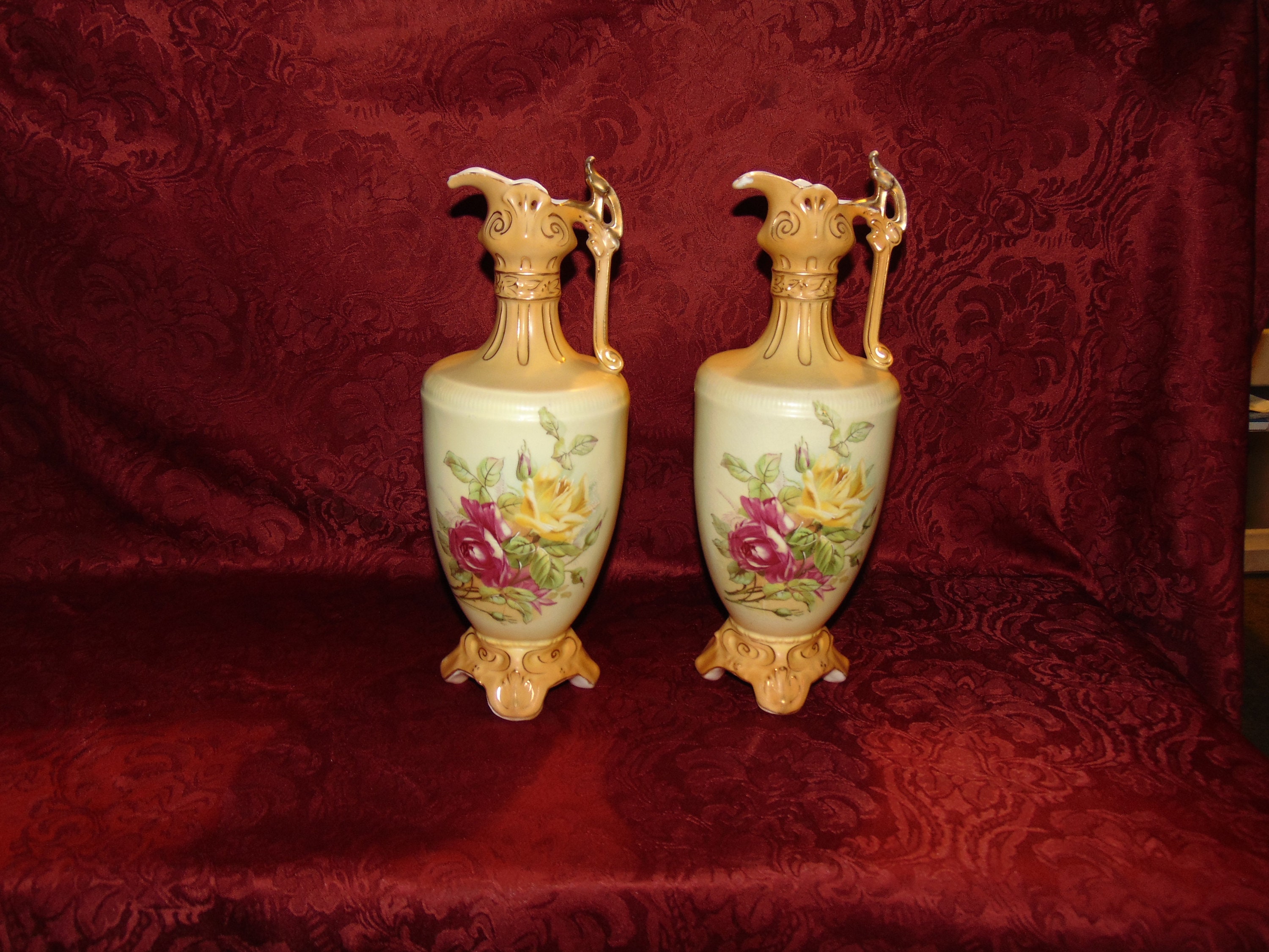 Royal Wettina Austrian Porcelain Ewers: Vintage Rose Vases, Robert