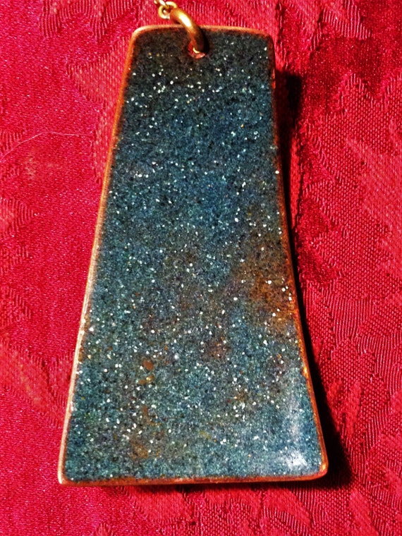 Mid Century Enamel on Copper Pendant Shades of Gr… - image 2