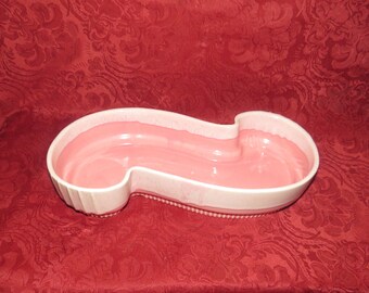 Mid Century Pink Planter Large Free Form Pink with White Icing Glaze Marked  781 USA Pottery