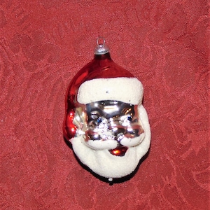 WEST GERMANY Mercury Glass Smiling Santa Head Ornament Mica Decorated